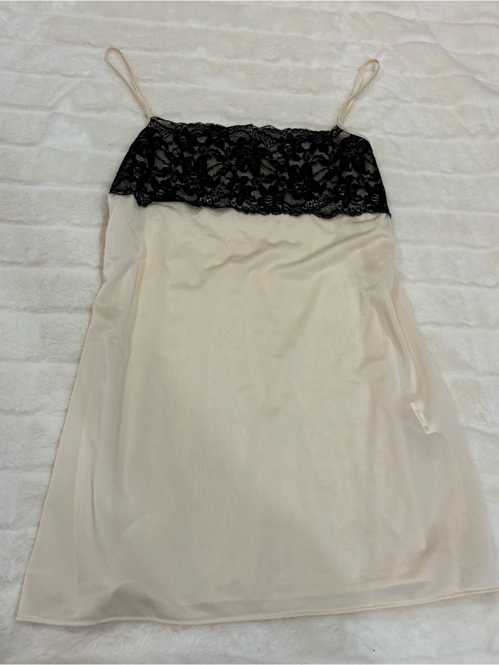 Vintage Two-Tone Lace Trim Chemise in Cream and Black